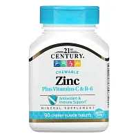 21st Century, Zinc Plus Vitamins C &amp; B-6, Chewable, Cherry Flavor, 90 Tablets