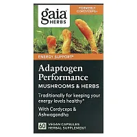 Gaia Herbs, Adaptogen Performance, Mushrooms &amp; Herbs, 60 Vegan Capsules