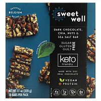 Sweetwell, Keto Bar, чиа, орехи, морская соль и темный шоколад, 10 батончиков по 32 г (1,1 унции)