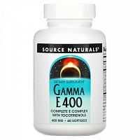 Source Naturals, комплекс Gamma E 400 с токотриенолами, 400 мг, 60 мягких таблеток