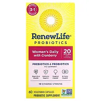 Renew Life, Probiotics, Women&#x27;s Daily with Cranberry, 20 Billion CFU, 60 Vegetarian Capsules