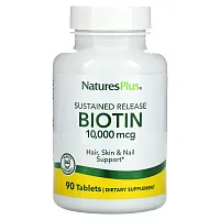 Nature's Plus, биотин, длительное высвобождение, 10 000 мкг, 90 таблеток