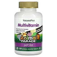 NaturesPlus, Animal Parade Gold, Children&#x27;s Multivitamin Chewable Supplement, Grape, 120 Animal-Shaped Tablets