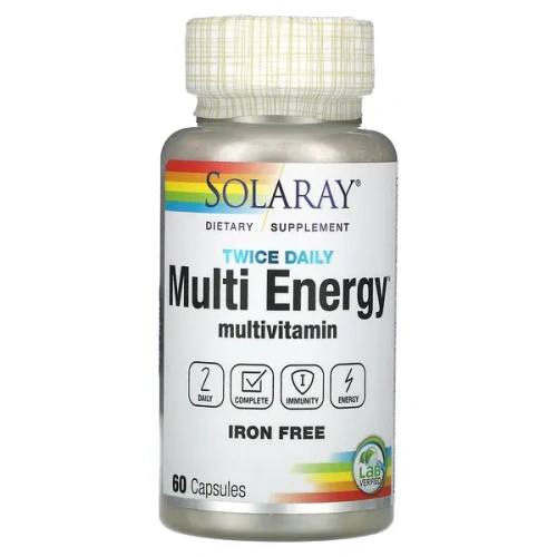 Solaray, Twice Daily,  Multi Energy, Multivitamin, Iron Free, 60 Capsules