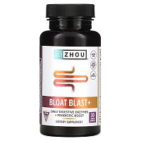 Zhou Nutrition, Bloat Blast+, добавка против вздутия живота, 30 веганских капсул