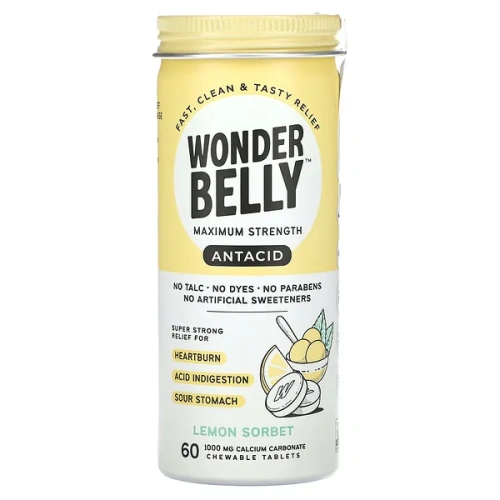 Wonderbelly, Antacid, Lemon Sorbet, 60 Chewable Tablets