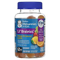 Gerber, Lil Brainies, смесь трех омега жирных кислот и ДГК, мультивитаминная добавка, для детей от 2 лет, 60 жевательных конфет