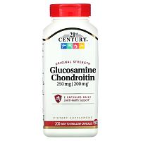 21st Century, глюкозамин и хондроитин, оригинальная сила действия, 200 капсул, которые легко глотать