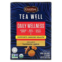 Celestial Seasonings, Herbal Tea, Daily Wellness, органическая куркума, без кофеина, 12 чайных пакетиков по 2,2 г (0,07 унции)