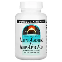 Source Naturals, Acetyl L-Carnitine &amp; Alpha-Lipoic Acid, 650 mg, 60 Tablets