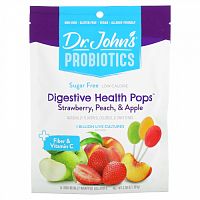 Dr. John's Healthy Sweets, Пробиотики, леденцы для здоровья пищеварительной системы, с клетчаткой и витамином C, клубника, персик и яблоко, без сахара, 1 миллиард, 14 леденцов на палочке в индивидуальной упаковке, 109 г (3,85 унции)