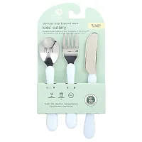 Green Sprouts, Stainless Steel &amp; Sprout Ware®, Kid&#x27;s Cutlery, 12+ Months, Blue, 3 Pieces