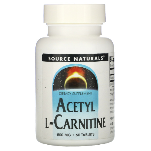 Source Naturals, ацетил-L-карнитин, 500 мг, 60 таблеток