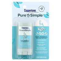 Coppertone, Pure & Simple, Kids, солнцезащитный стик для детей, SPF 50, какао-масло, 13,9 г (0,49 унции)