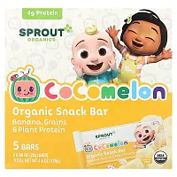 Sprout Organics, Cocomelon, Organic Snack Bar, 2 Years and Up, Banana, Grains &amp; Plant Protein , 5 Bars, 0.88 oz (25 g) Each