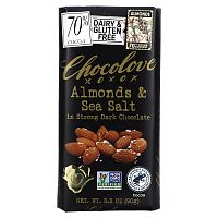 Chocolove, черный шоколад с миндалем и морской солью, 70% какао, 90 г (3,2 унции)