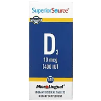 Superior Source, D3, 10 mcg (400 IU), 100 MicroLingual Instant Dissolve Tablets