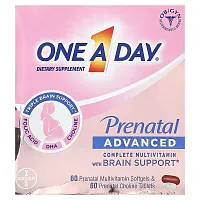 One-A-Day, Prenatal Advanced, Complete Multivitamin with Brain Support, 60 Prenatal Multivitamin Softgels &amp; 60 Prenatal Choline Tablets