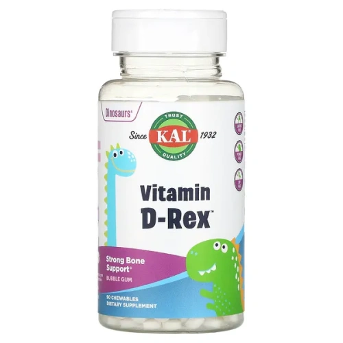 KAL, Dinosaurs, Vitamin D-Rex, Bubble Gum, 90 Chewables