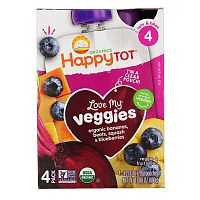 Happy Family Organics, Happy Tot, Stage 4, Love My Veggies, органические бананы, свекла, тыква и голубика, 4 пакетика по 120 г (4,22 унции)