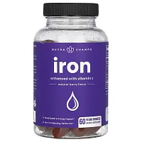 NutraChamps, Iron Gummies, Enhanced with Vitamin C, Natural Berry, 60 Vegan Gummies