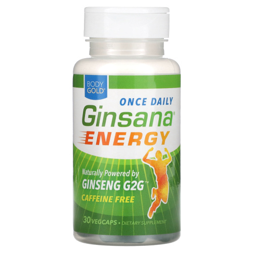 BodyGold, Ginsana Energy, без кофеина, 30 вегетарианских капсул фото 3