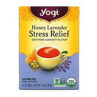 Yogi Tea, Stress Relief, мед и лаванда, без кофеина, 16 чайных пакетиков, 29 г (1,02 унции)