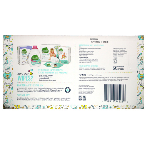 Seventh Generation, Baby Wipes,  Free & Clear, 768 Wipes фото 3