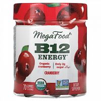 MegaFood, B12 Energy, Клюква, 70 жевательных конфет