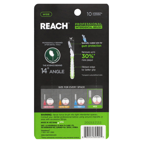 Reach, Professional Interdental Brush, Wide, 10 Interdental Cleaners фото 2