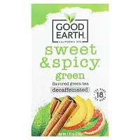 Good Earth Teas, Green Tea, Sweet &amp; Spicy, Green, Decaffeinated , 18 Tea Bags, 1.33 oz (37.8 g)