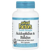 Natural Factors, Acidophilus &amp; Bifidus, Double Strength, 10 Billion CFU, 90 Capsules