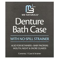 M3 Naturals, Denture Bath Case with No Spill Strainer, 1 Set