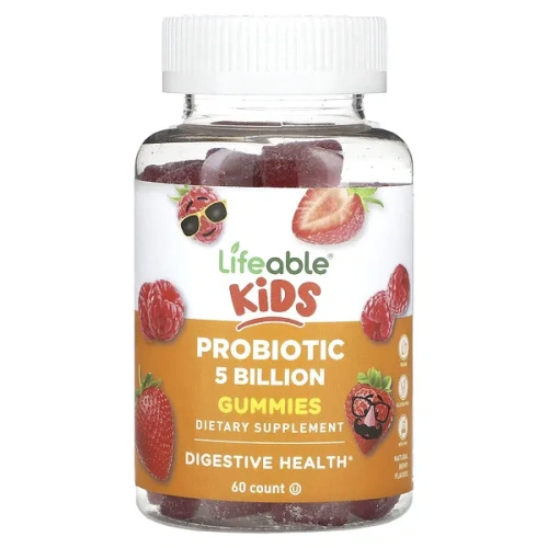 Lifeable, Kids Probiotic Gummies, Natural Berry, 5 Billion, 60 Gummies