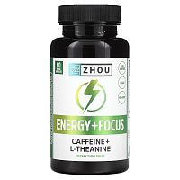 Zhou Nutrition, Energy + Focus`` 60 растительных капсул