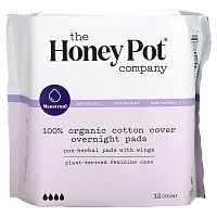 The Honey Pot Company, Non-Herbal Pads With Wings, Organic Overnight, 12 Count