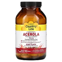 Country Life, Chewable Acerola, Vitamin C Complex, Berry, 500 mg, 90 Wafers