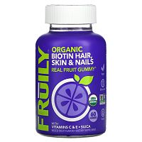 Fruily, Organic Biotin Hair, Skin & Nails, With Vitamins C & E, Zinc, Mixed Fruit, 60 Gummies