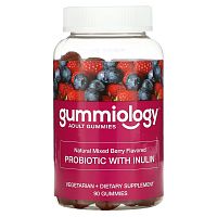 Gummiology, пробиотик с инулином в жевательных таблетках, со вкусом ягодного ассорти, 90 вегетарианских жевательных таблеток