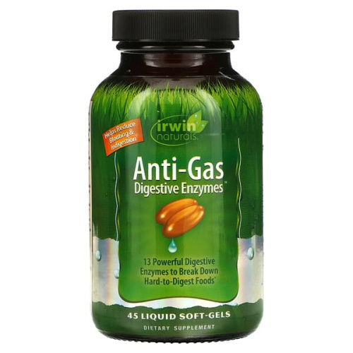 Irwin Naturals, Anti-Gas Digestive Enzymes, 45 Liquid Soft-Gels