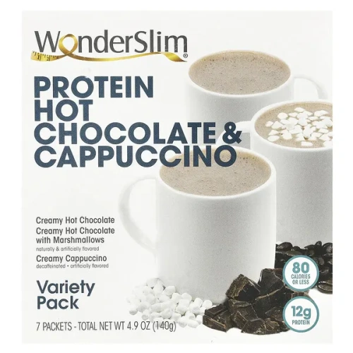 WonderSlim, Protein Hot Chocolate &amp; Cappuccino, Variety Pack, 7 Packets