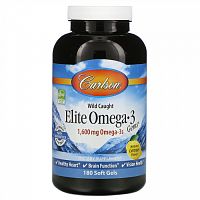 Carlson, Elite Omega-3 Gems, отборные омега-3 кислоты из норвежской рыбы дикого улова, натуральный лимонный вкус, 1600 мг, 180 капсул (800 мг в 1 капсуле)