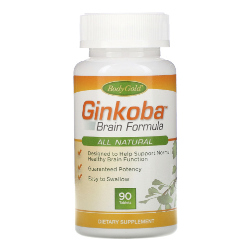 BodyGold, Ginkoba Brain Formula, 90 таблеток фото 3