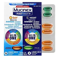 Mucinex, Fast-Max Day/Night Cold &amp; Flu, Maximum Strength, Ages 12+, 24 Liquid Gels