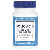 The Vitamin Shoppe, Folic Acid, 800 mcg, 100 Capsules