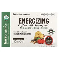 BareOrganics, Energizing, Coffee with Superfoods, Medium Roast, 10 Cups, 0.41 oz (11.5 g) Each