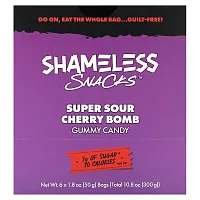 Shameless Snacks, Super Sour Gummy Candy, Cherry Bomb, 6 Bags, 1.8 oz (50 g) Each