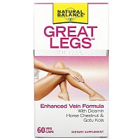 Natural Balance, Great Legs Ultra, Улучшенная формула для вен, 60 вегетарианских капсул