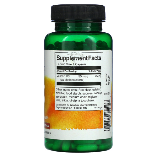 Swanson, Vitamin D3, 2,000 IU, 250 Capsules фото 2