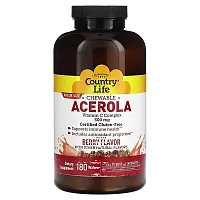 Country Life, Chewable Acerola, Vitamin C Complex, Berry, 500 mg, 180 Wafers